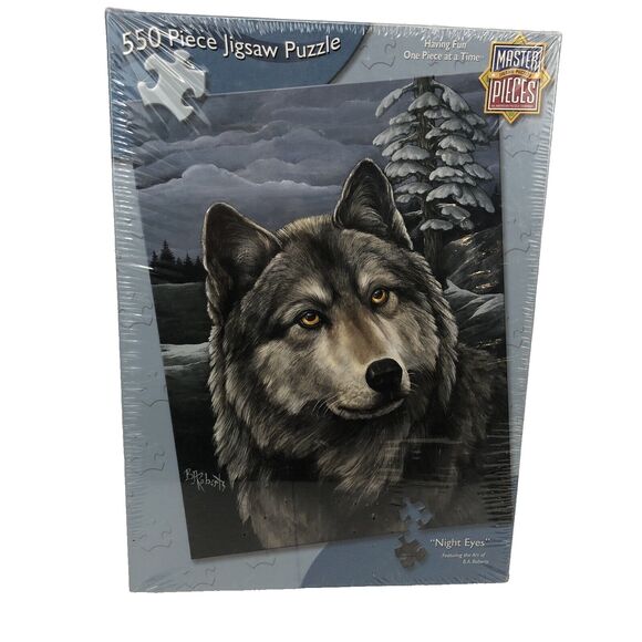 "NIGHT EYES" GREY WOLF 550 PIECE JIGSAW PUZZLE - BY MASTER PIECES (18x24 ) NEW - Picture 1 of 9